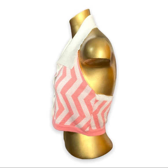 Retro Sweater Vest Halter Top Pink Chevron Soft Stretch Knit Small - Picture 3 of 7